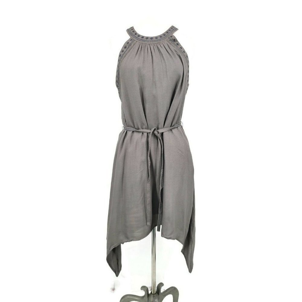 New LA Made Charcoal Grey Mini Dress Womens S Asymmetric Tie Waist